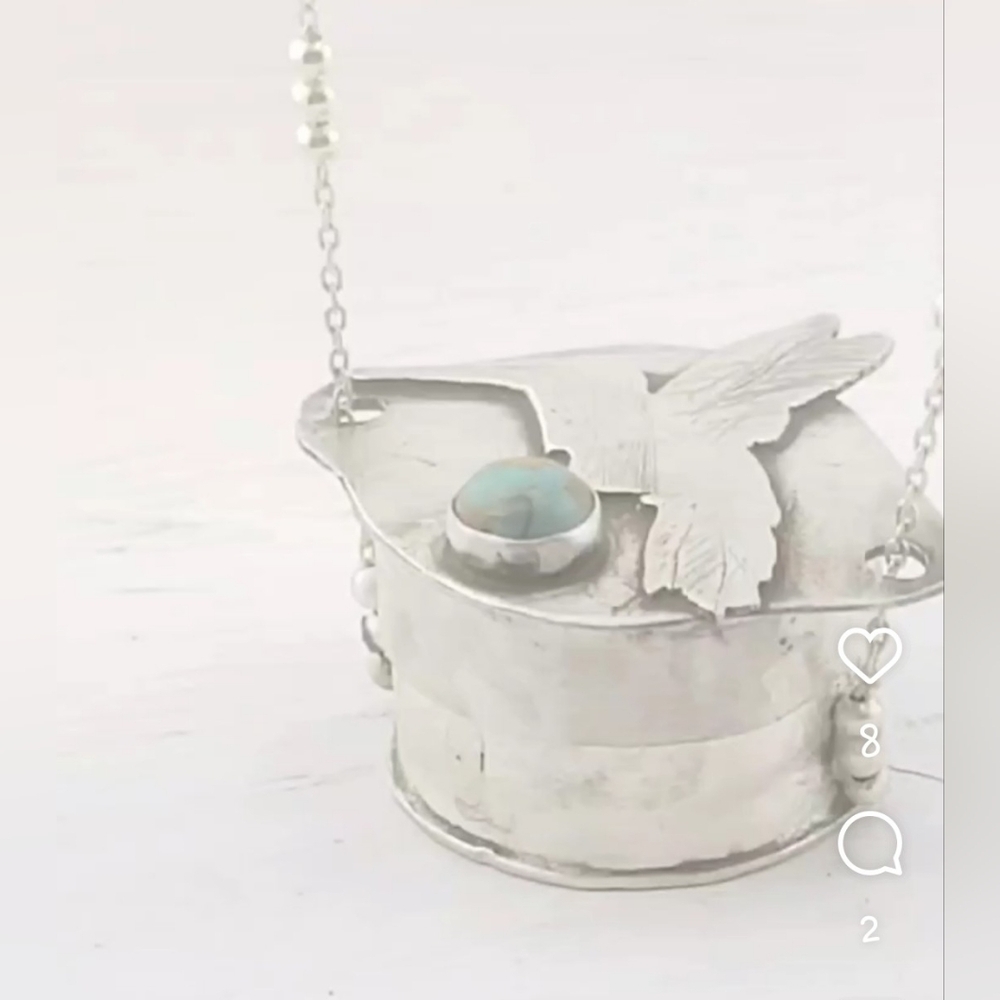 HUMMINGBIRD TURQUOISE BOX PENDANT HANDMADE IN STERLING SILVER METAL - Picture 4 of 8